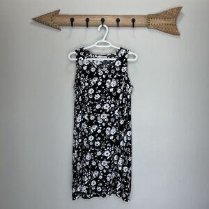 Expressions | Vintage Y2K Black & White Sleeveless Floral Midi Dress Size 8